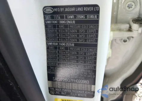 2015 Land Rover Range Rover Evoque Pure z USA, uszkodzony, nr VIN SALVP2BG7FH020983